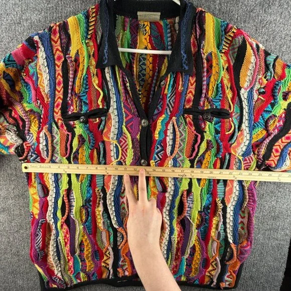COOGI Australia Women Cardigan Sweater Colorful Knit 3D Large Cotton Pockets